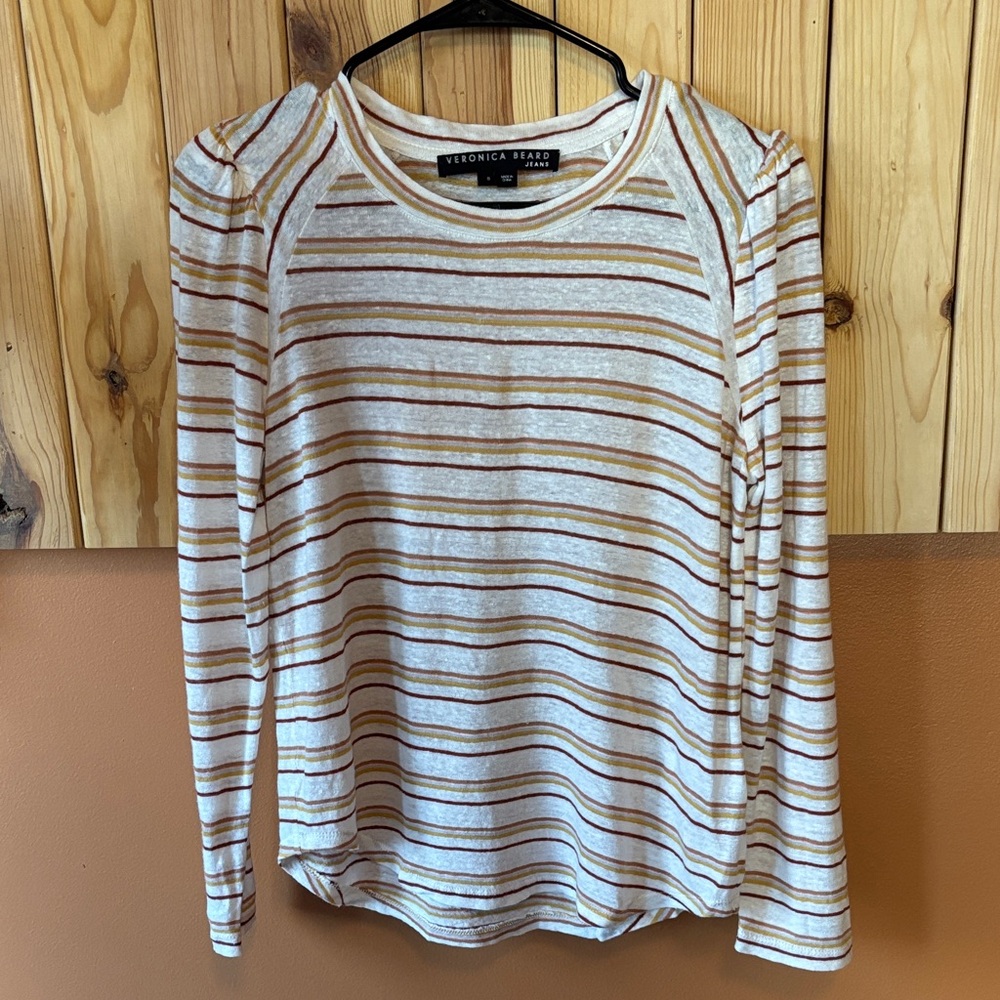 Veronica Beard Multicolor Linen Striped Long Sleeve Top